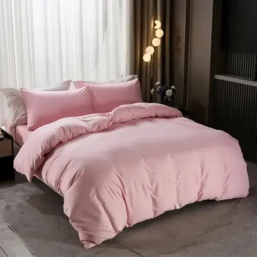 Test Parure de lit 4 pièces 100% coton (rose) : basique, confortable et sans chichis