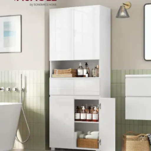 Test VASAGLE Armoire de Salle de Bain BBC563W01 : la grande colonne qui range (presque) tout sans prendre trop de place