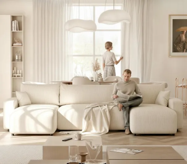 Lit Canapé en U 318x145 Canapé Panoramique Convertible Sofa XL Surface de Couchage (272x125 cm) Baltimore Sand