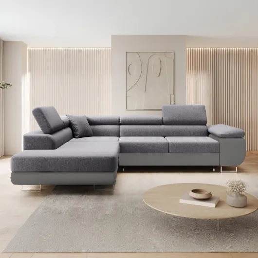 Canapé d'angle Gauche Convertible Marius Gris Angle Gauche Gris/Gris
