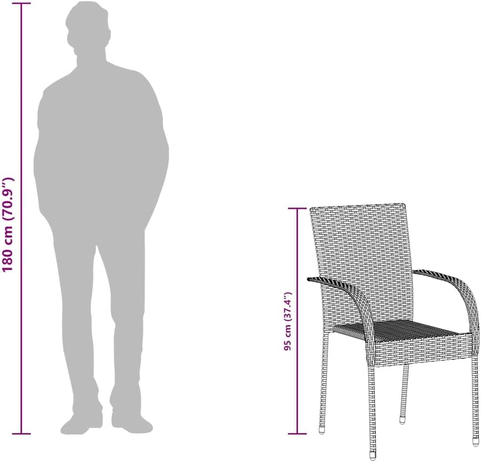 Chaises empilables d'extérieur Lot de 6 Gris Résine tressée Mobilier de Jardin Gris,310088 Gris 1 6