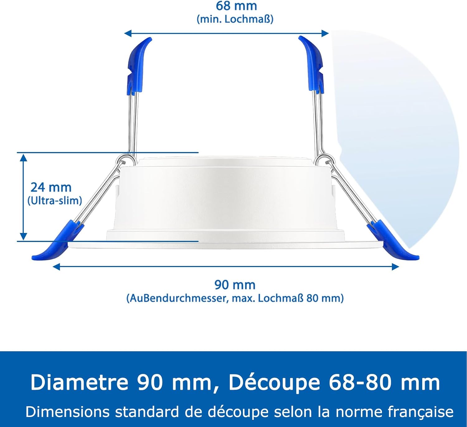 ZIZZLER Lot de 40, Spots LED Encastrable Salle de Bain Plafond Extra Plat, Trou 68mm, Blanc Neutre 4000K, Etanche IP44, 5W, 220V, Diametre 90mm, Interieur Cuisine Bathroom Blanc Neutre (4000k) Lot de 40