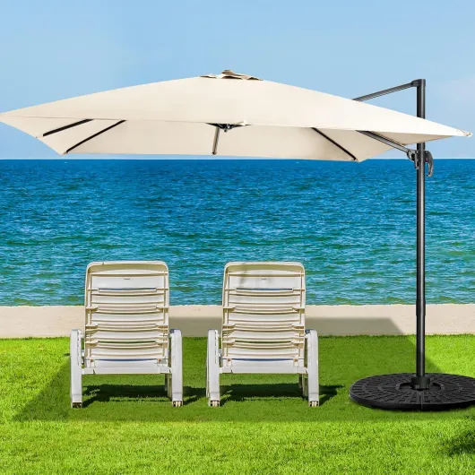 Parasol de Jardin Extérieur, Parasol Déporté Carré 3x3M à Manivelle, Inclinable et Rotation à 360°, 8 Baleines, Toit Double Ventilation Protection UV, pour Terrasse, Patio, Balcon, Beige 3 m - H.252 cm - sans Base Lestée Beige